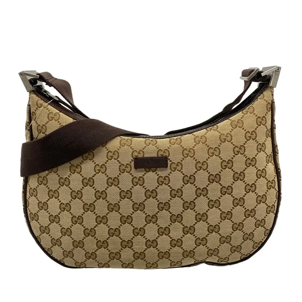 Gucci GG Shoulder Bag 122790 Beige Dark Brown Jacquard Leather